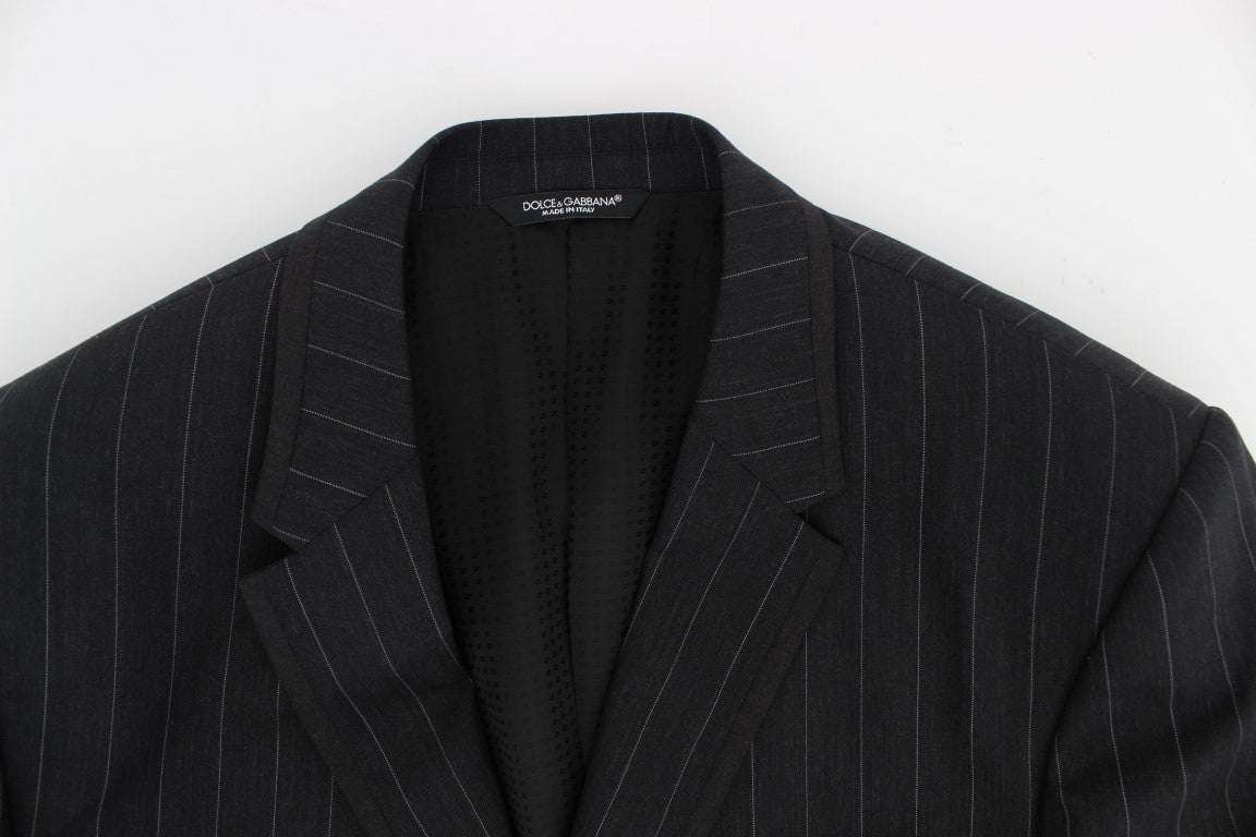 Dolce & Gabbana Grey Striped Slim Fit Wool Blazer