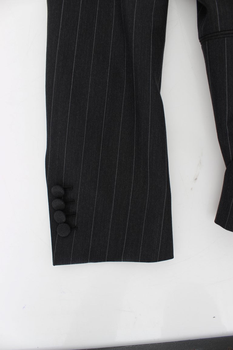 Dolce & Gabbana Grey Striped Slim Fit Wool Blazer