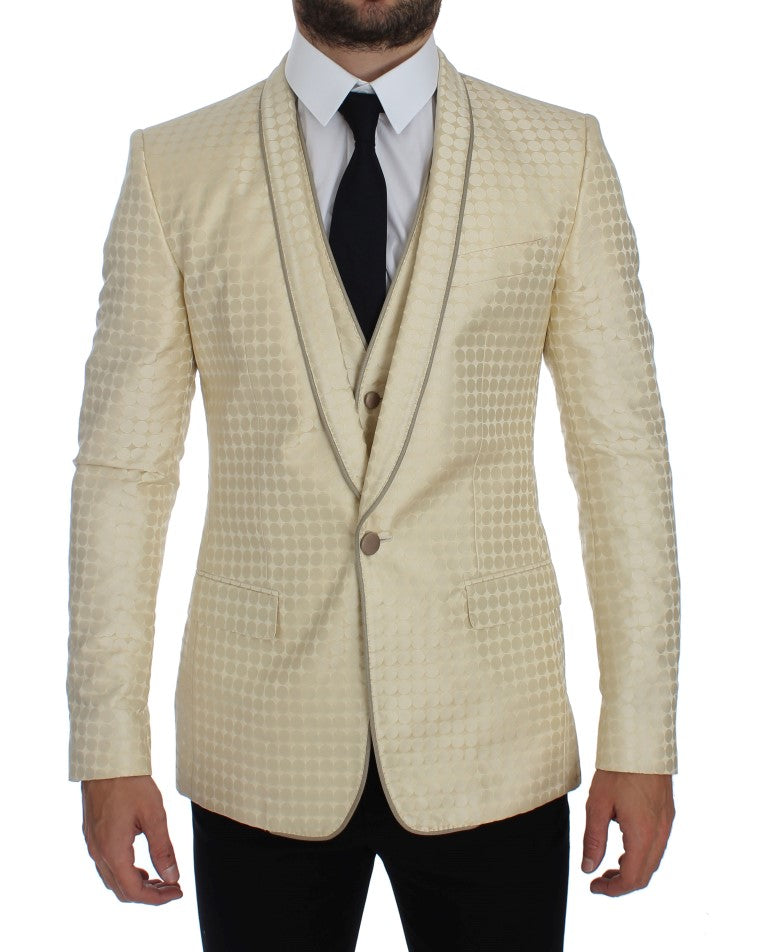 Dolce & Gabbana Beige Polka Dot Silk Blazer 2 Piece