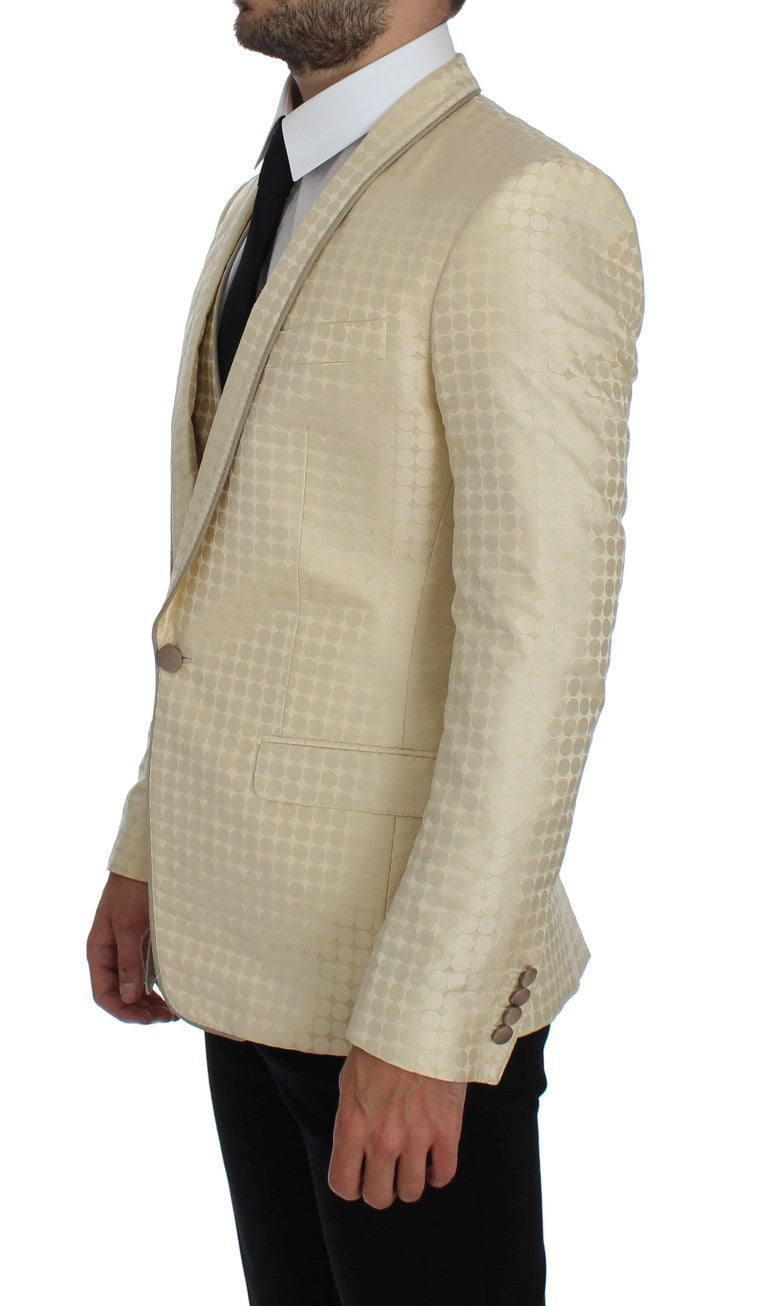 Dolce & Gabbana Beige Polka Dot Silk Blazer 2 Piece