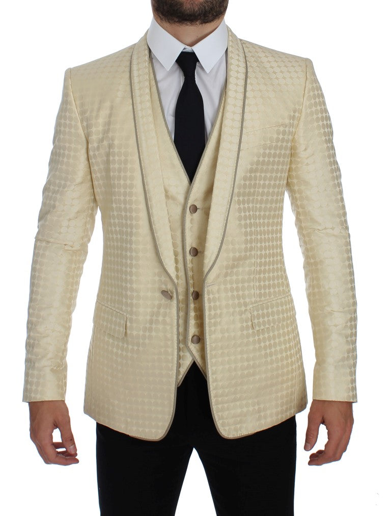 Dolce & Gabbana Beige Polka Dot Silk Blazer 2 Piece