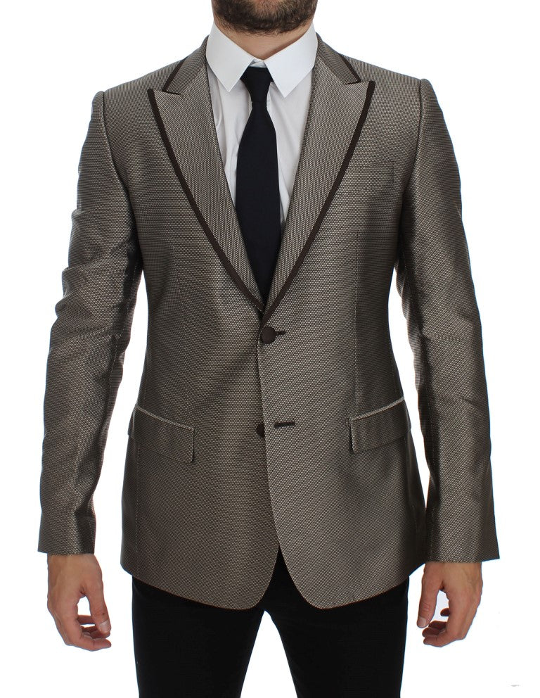 Dolce & Gabbana Brown Slim Fit Two-Button Silk Blazer
