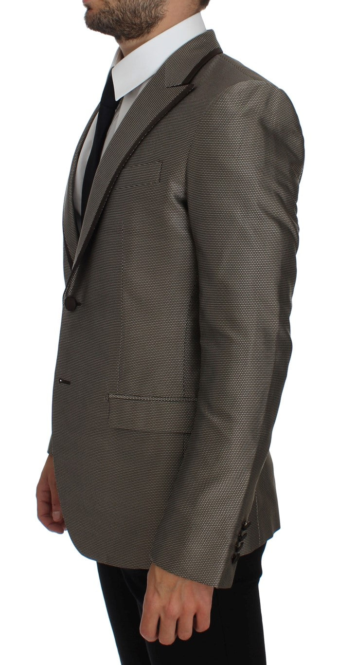 Dolce & Gabbana Brown Slim Fit Two-Button Silk Blazer