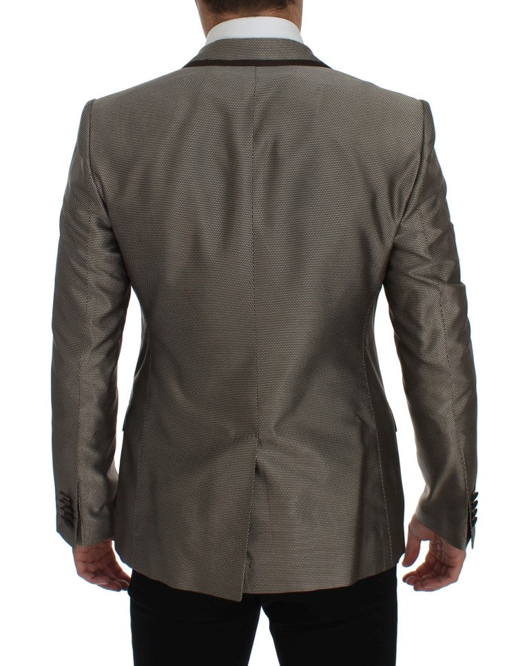 Dolce & Gabbana Brown Slim Fit Two-Button Silk Blazer