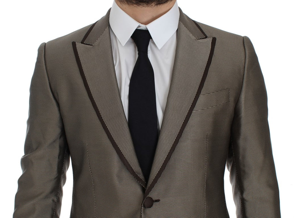 Dolce & Gabbana Brown Slim Fit Two-Button Silk Blazer