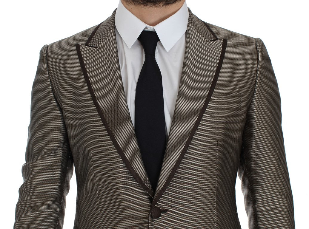 Dolce & Gabbana Brown Slim Fit Two-Button Silk Blazer