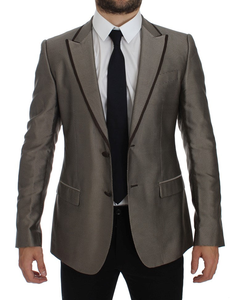 Dolce & Gabbana Brown Slim Fit Two-Button Silk Blazer