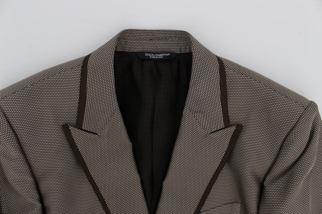 Dolce & Gabbana Brown Slim Fit Two-Button Silk Blazer