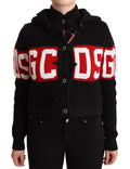 GCDS Schwarze Kaschmir-Kapuzenjacke mit Knopfleiste und Logo-Cardigan