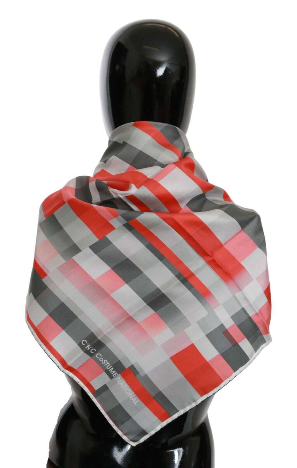 Costume National Grauer Roter Seidenschal Foulard Wickelschal