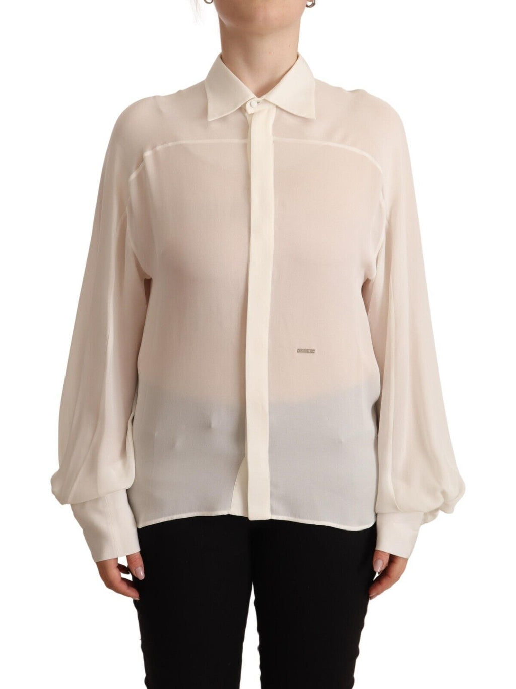 Dsquared² Off-White Silk Long Sleeved Collared Blouse Top