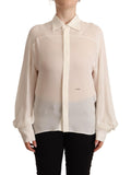 Dsquared² Off-White Silk Long Sleeved Collared Blouse Top
