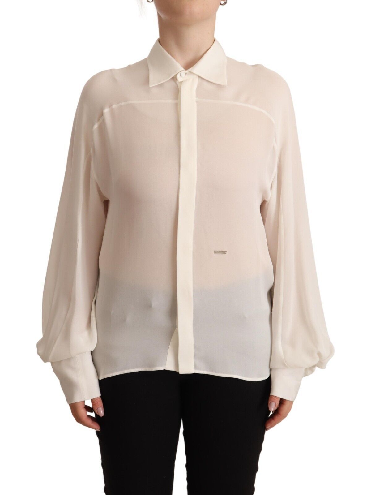 Dsquared² Off-White Silk Long Sleeved Collared Blouse Top