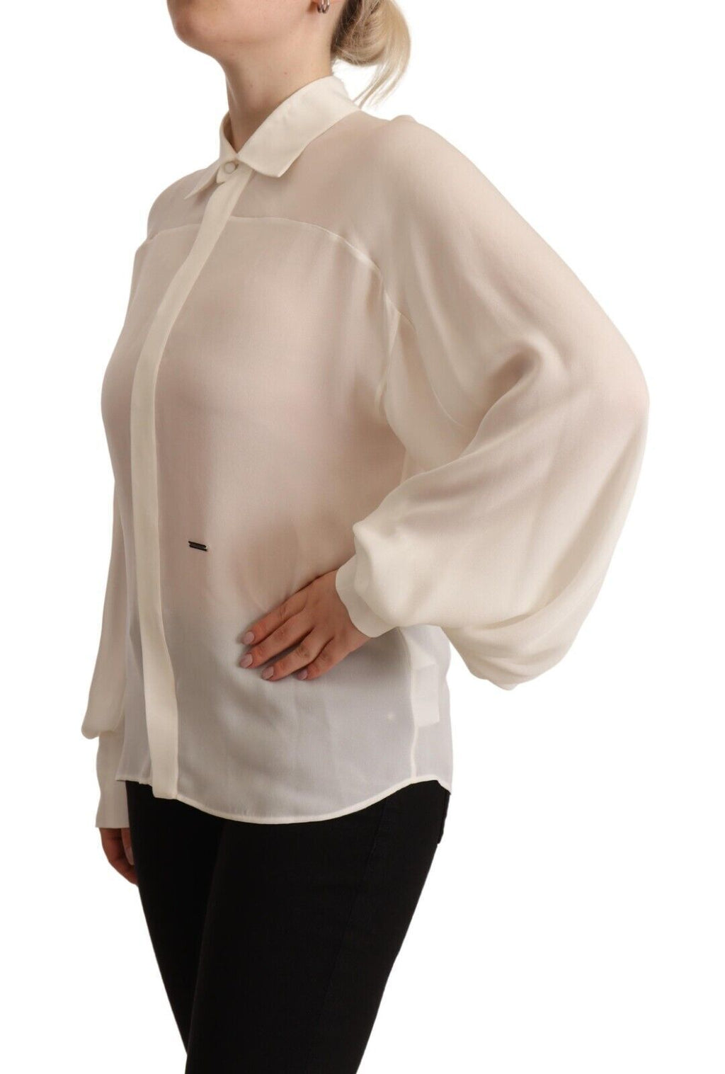 Dsquared² Off-White Silk Long Sleeved Collared Blouse Top