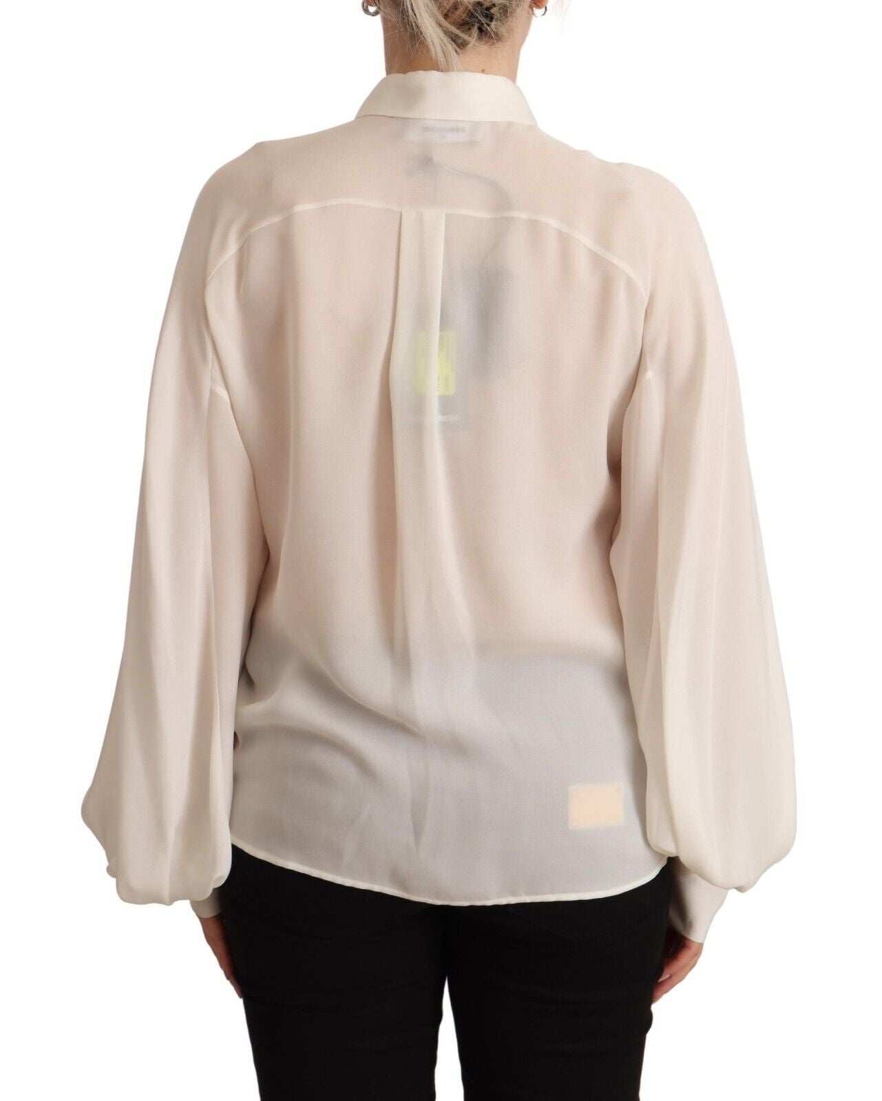 Dsquared² Off-White Silk Long Sleeved Collared Blouse Top