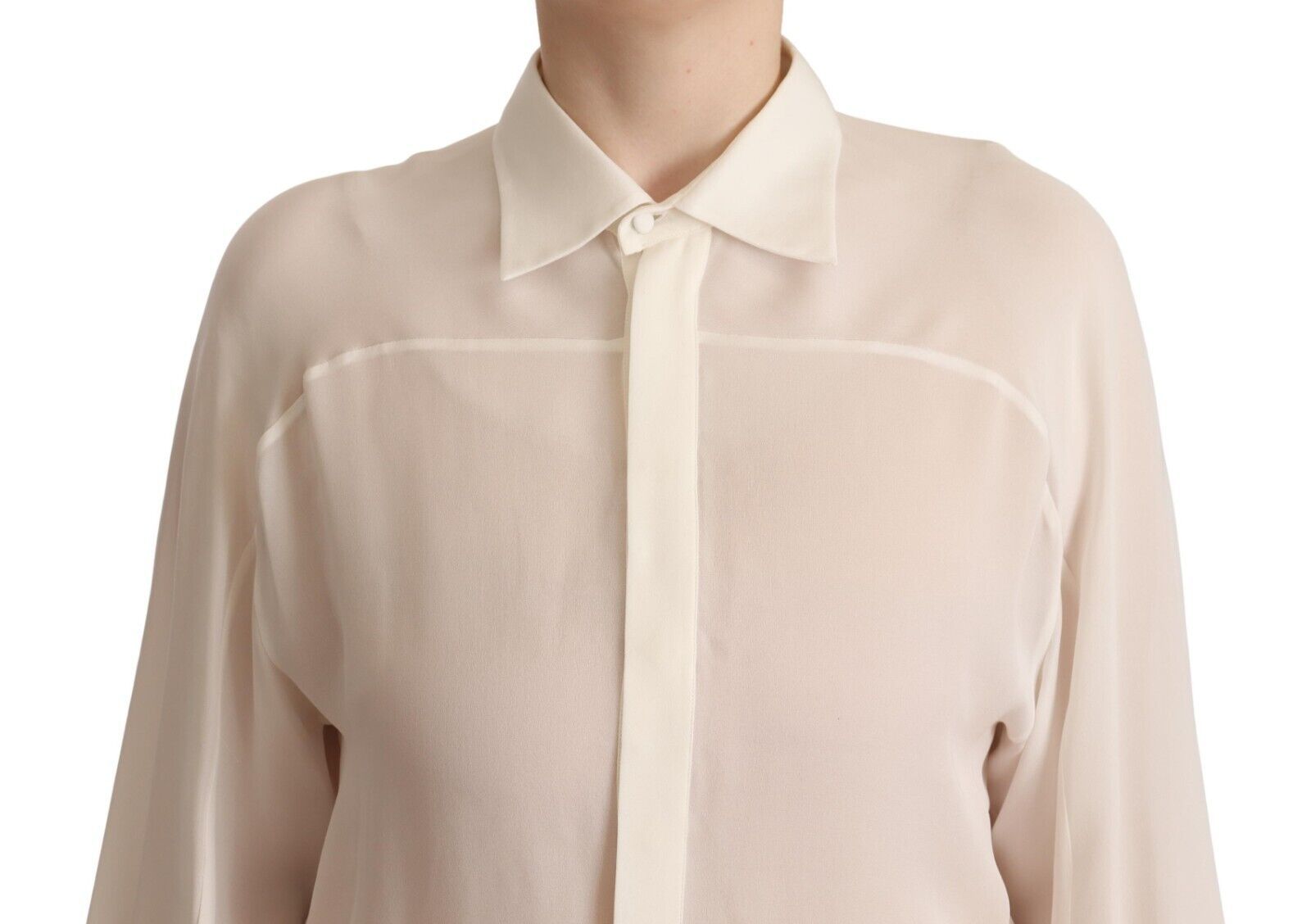 Dsquared² Off-White Silk Long Sleeved Collared Blouse Top