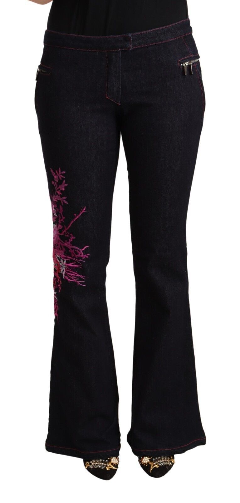 Exte Schwarze Flared Jeans aus Baumwolle mit mittlerer Taille