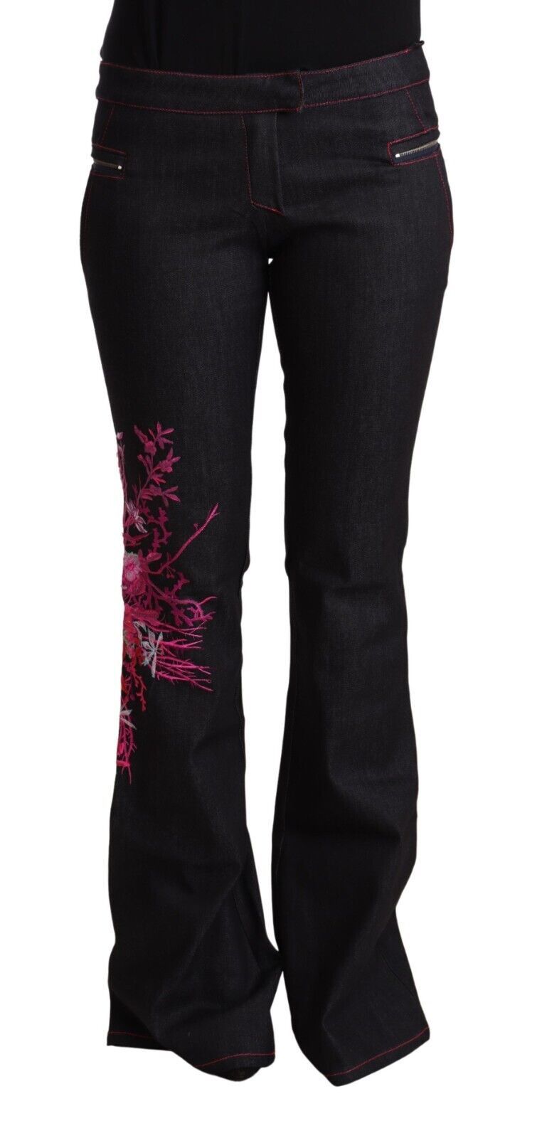 Outer Black Cotton Stretch Mid-Waist Flared Denim Jeans