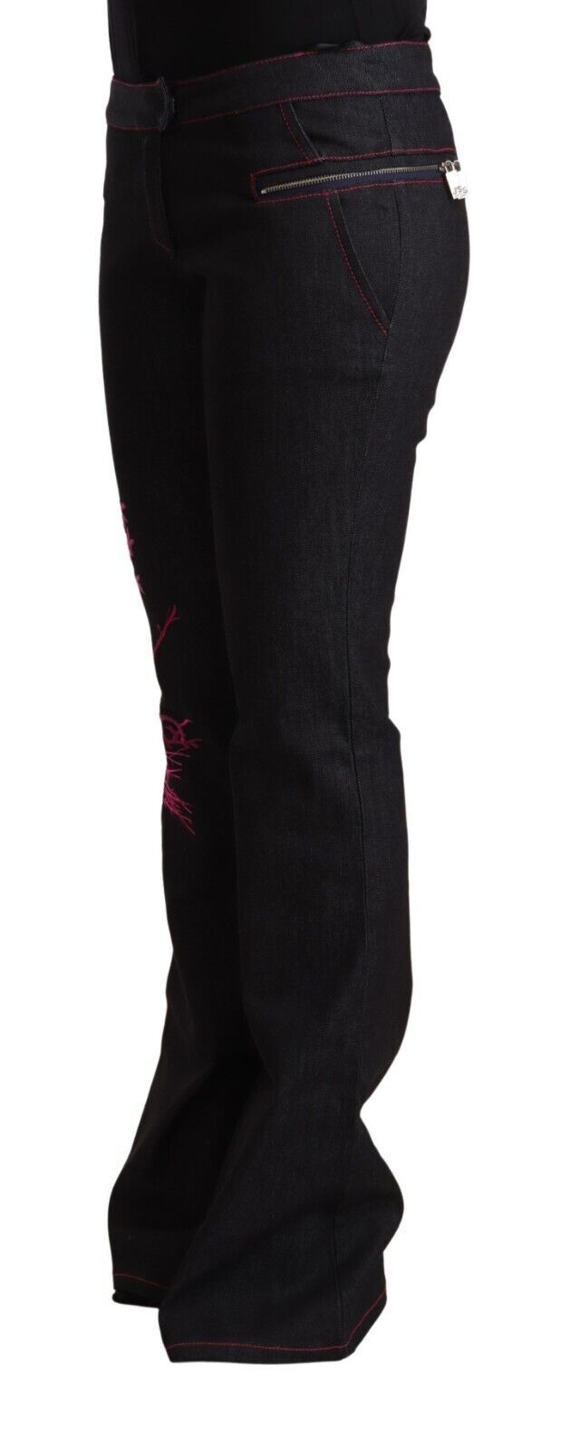 Outer Black Cotton Stretch Mid-Waist Flared Denim Jeans
