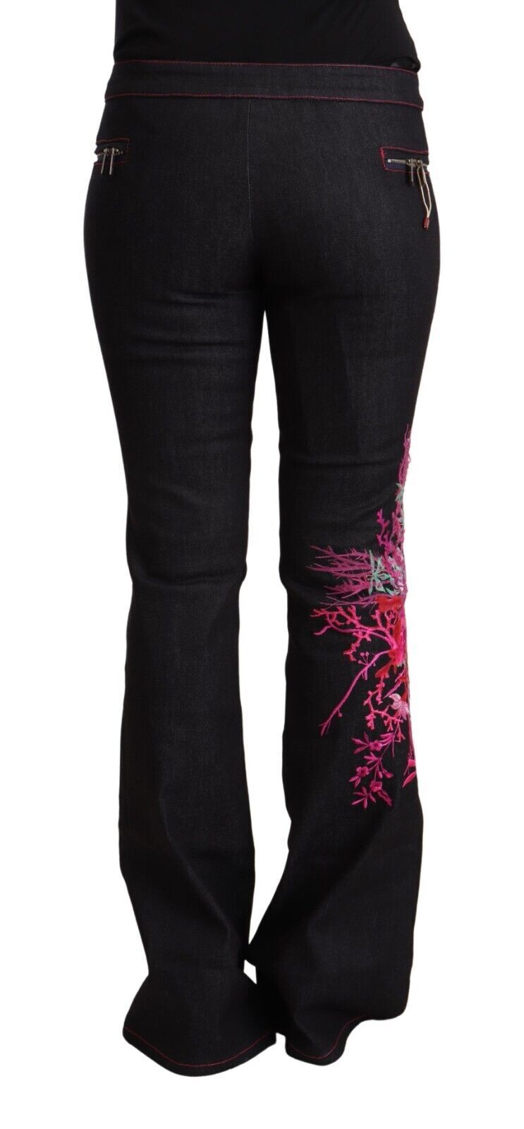 Outer Black Cotton Stretch Mid-Waist Flared Denim Jeans