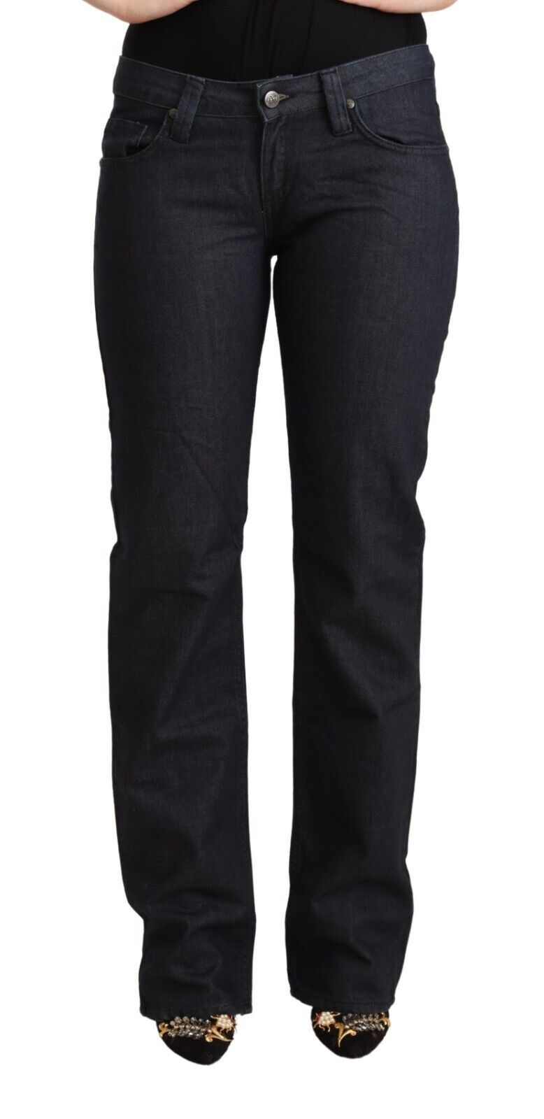 Exte Dark Blue Low Rise Straight Denim Stretch Cotton Jeans