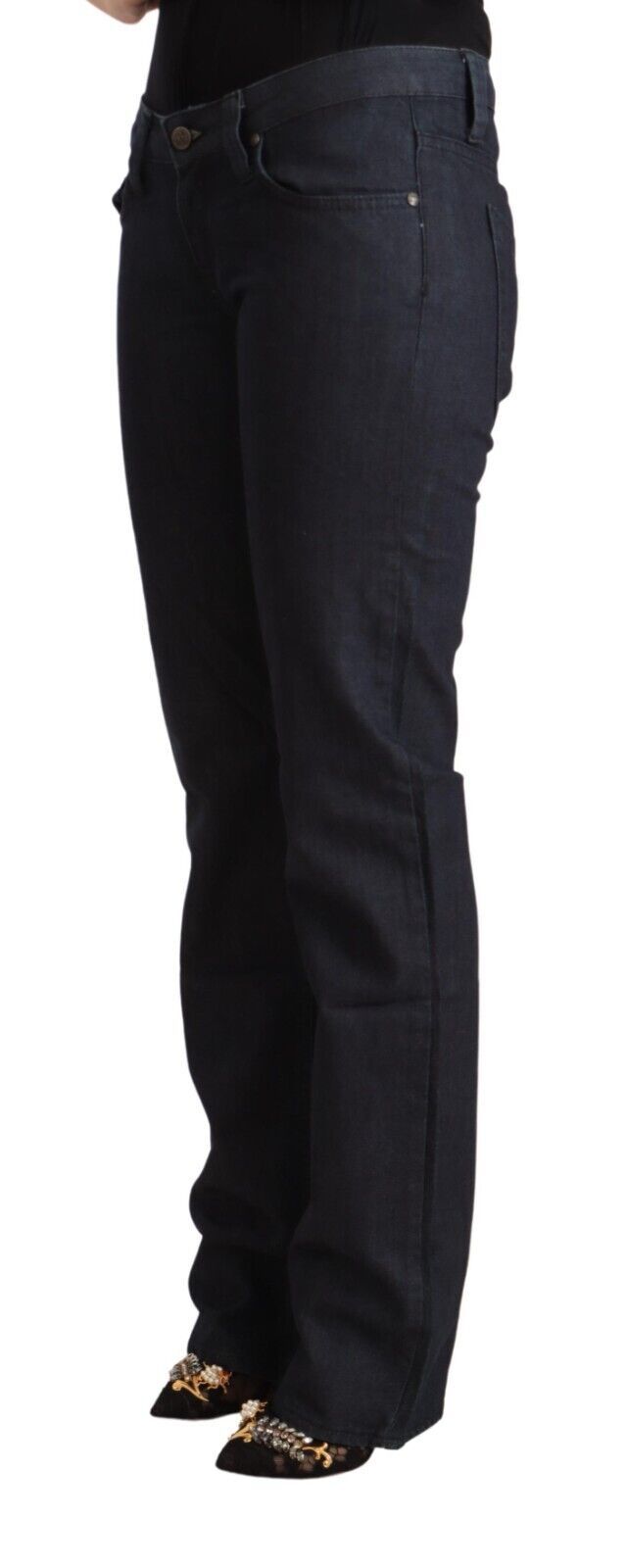 Exte Dark Blue Low Rise Straight Denim Stretch Cotton Jeans