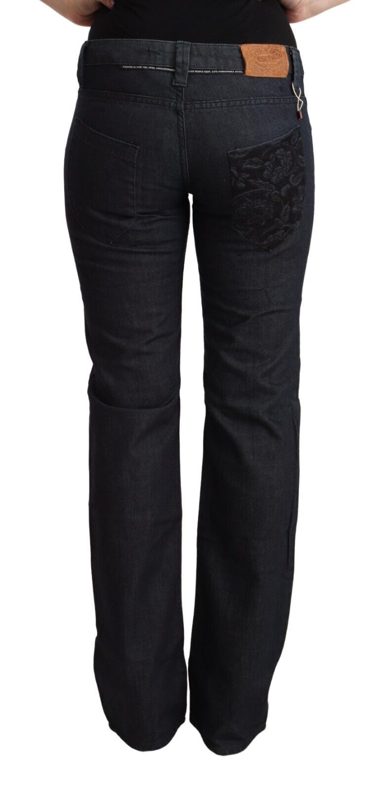 Exte Dark Blue Low Rise Straight Denim Stretch Cotton Jeans