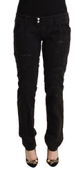 CYCLE Black Low-Rise Slim-Fit Distressed Cotton Denim Jeans
