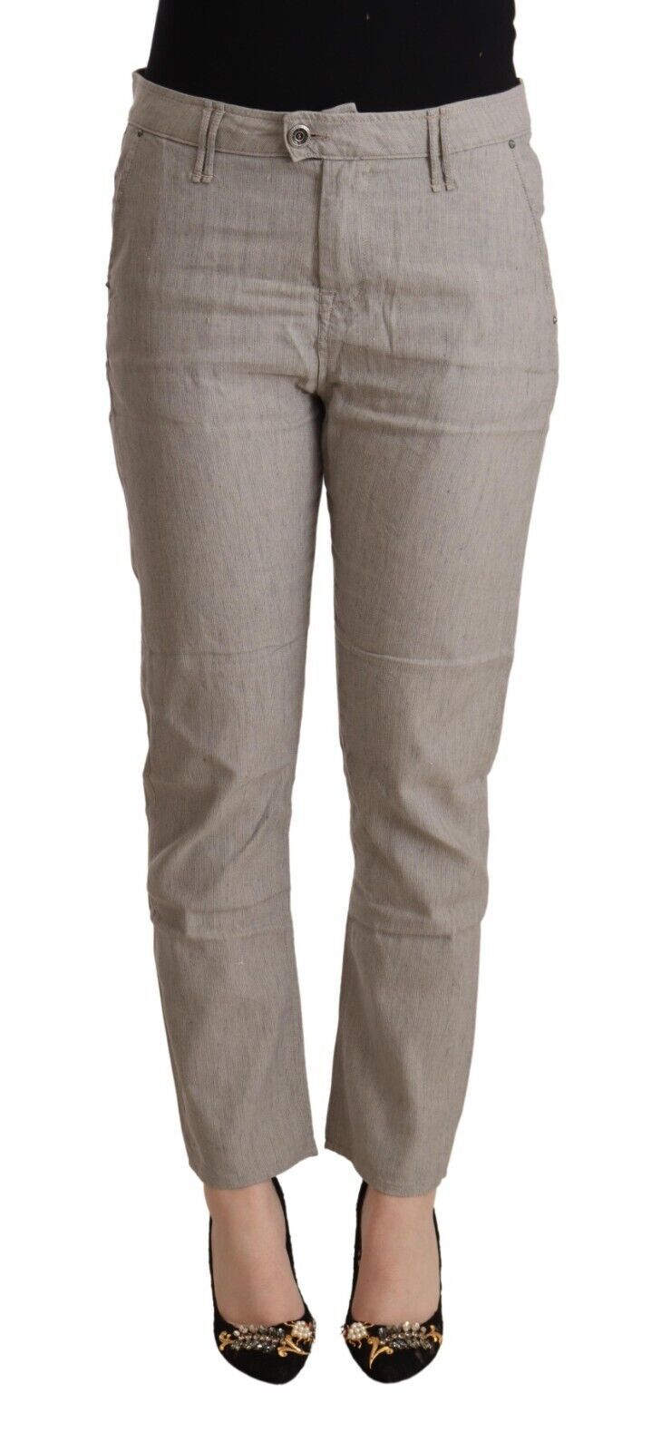CYCLE Gray Tapered Mid-Rise Linen Blend Trousers