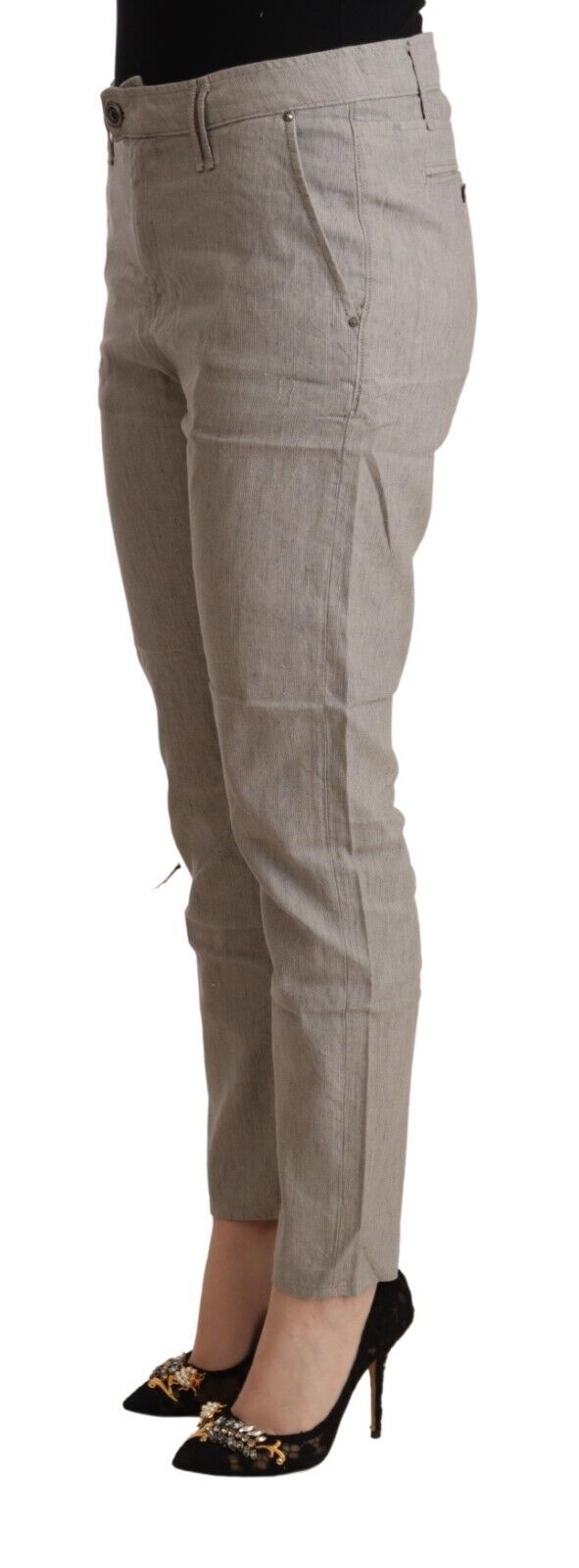 CYCLE Gray Tapered Mid-Rise Linen Blend Trousers