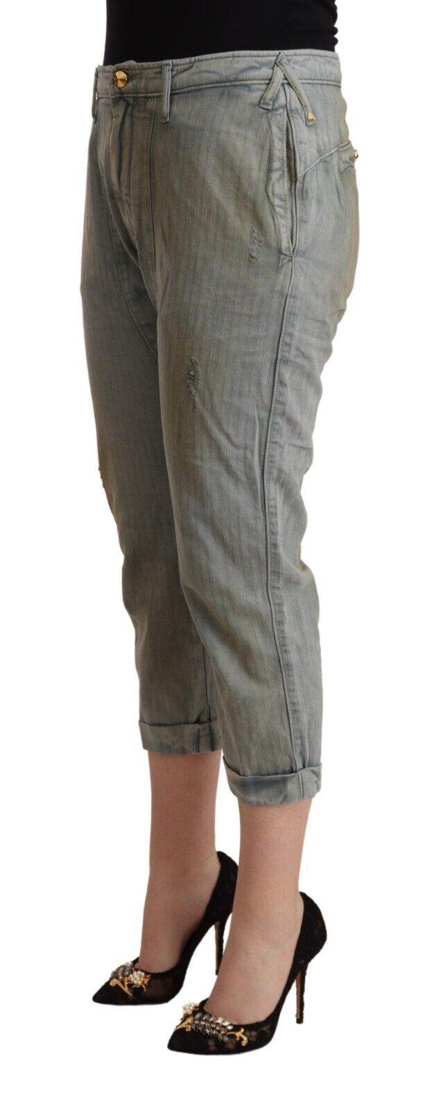 CYCLE Graue Mid Waist Skinny Cropped Pants aus 100% Baumwolle