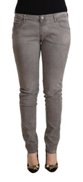 Acht Hellgraue Slim Fit Denim Jeans aus gewaschener Baumwolle