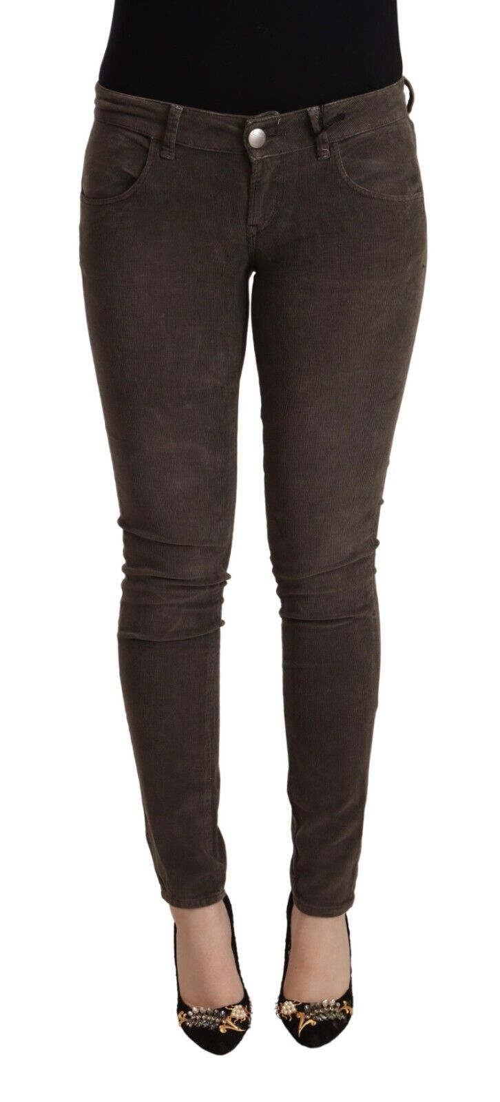 Acht Braune Slim Fit Denim Jeans mit niedriger Taille aus Baumwolle
