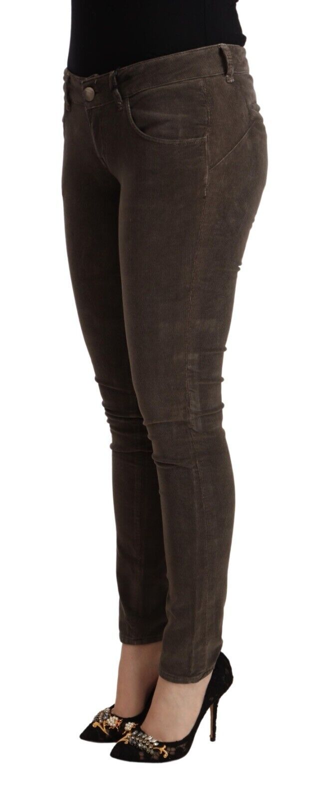 Acht Braune Slim Fit Denim Jeans mit niedriger Taille aus Baumwolle