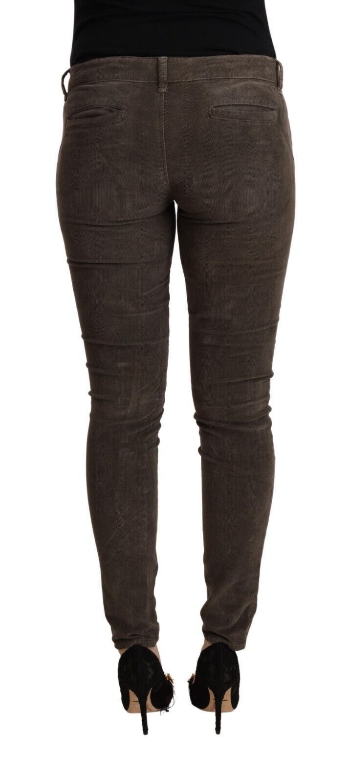 Acht Braune Slim Fit Denim Jeans mit niedriger Taille aus Baumwolle
