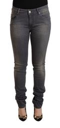 Eight dark grey skinny jeans in washed cotton denim