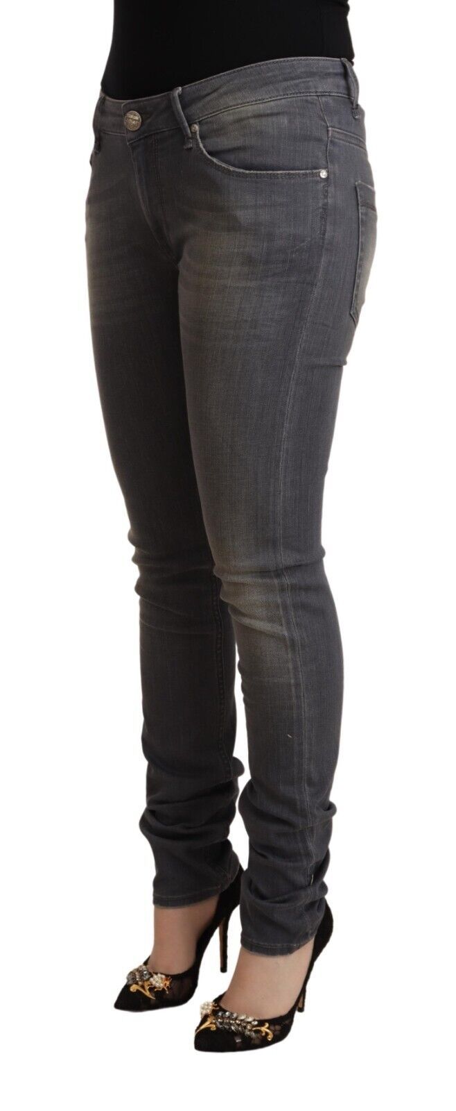 Eight dark grey skinny jeans in washed cotton denim