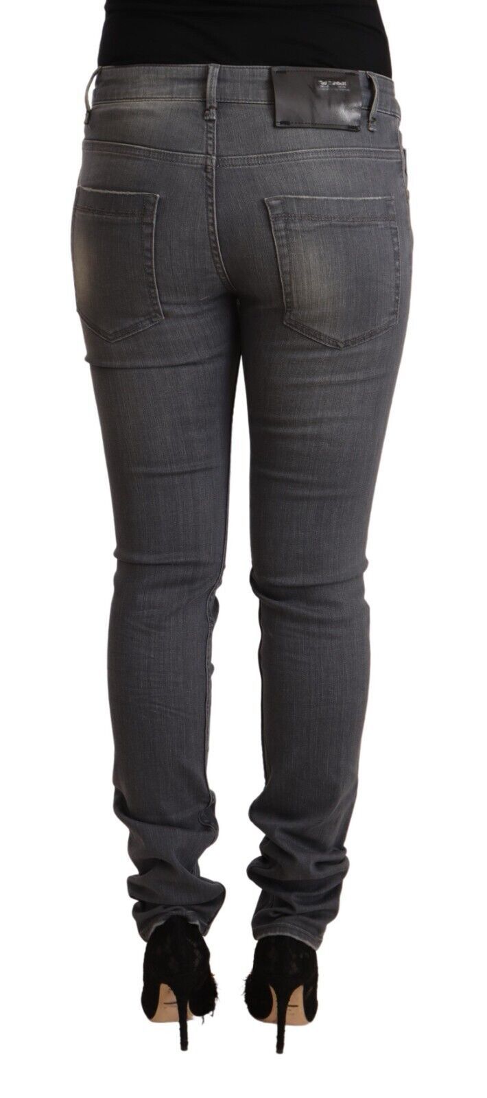 Eight dark grey skinny jeans in washed cotton denim