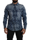 Dolce & Gabbana Blue Denim Stretch DG Logo Casual Slim Men's Shirt