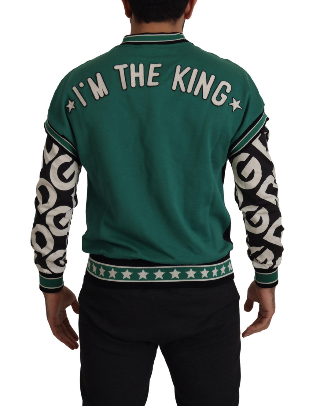 Dolce & Gabbana Schwarzgrüner Baumwoll-KING Star Pullover mit Rundhalsausschnitt