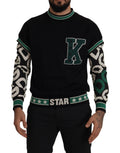 Dolce & Gabbana Schwarzgrüner Baumwoll-KING Star Pullover mit Rundhalsausschnitt