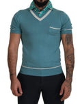 Dolce & Gabbana Blaues Seiden-Polo-Top Herren-T-Shirt mit V-Ausschnitt