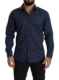 Dolce & Gabbana Blaues Baumwollhemd MARTINI Slim Fit Dress Shirt