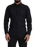 Dolce & Gabbana Schwarzes Cotton GOLD Slim Fit Dress Hemd