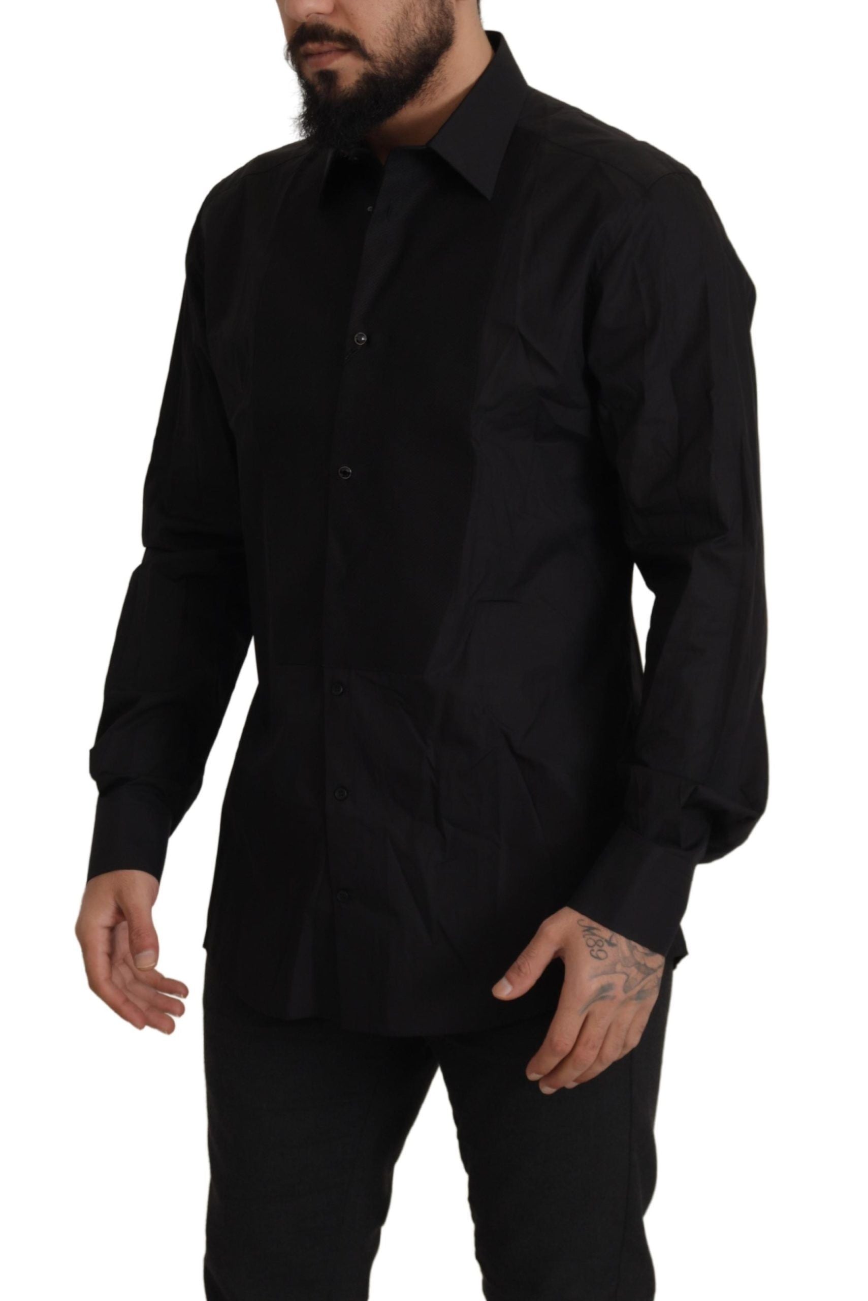 Dolce & Gabbana Schwarzes GOLD Slim Fit Smokinghemd