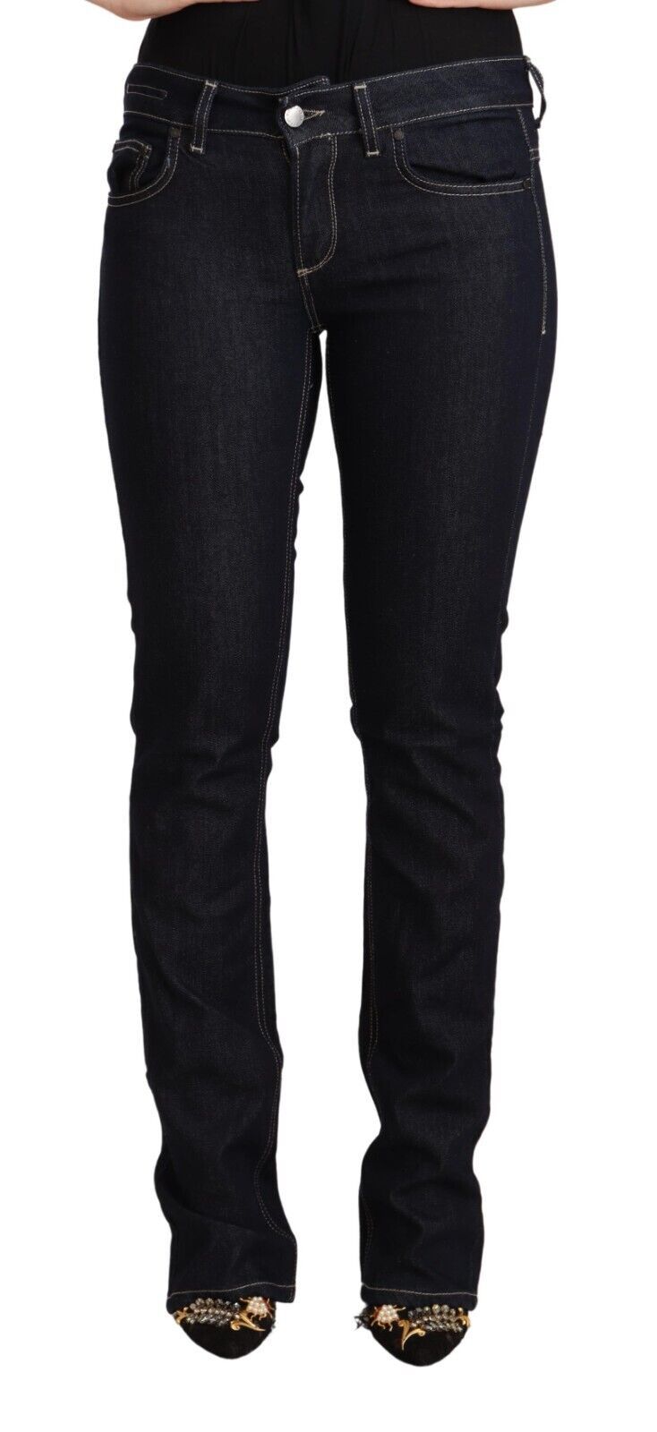 GF Ferre Black Cotton Stretch Low Rise Denim Jeans