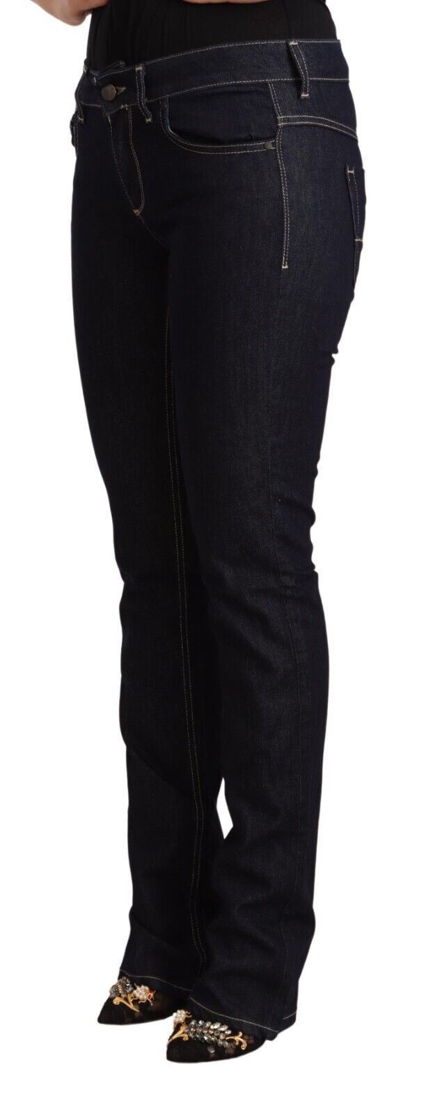 GF Ferre Black Cotton Stretch Low Rise Denim Jeans