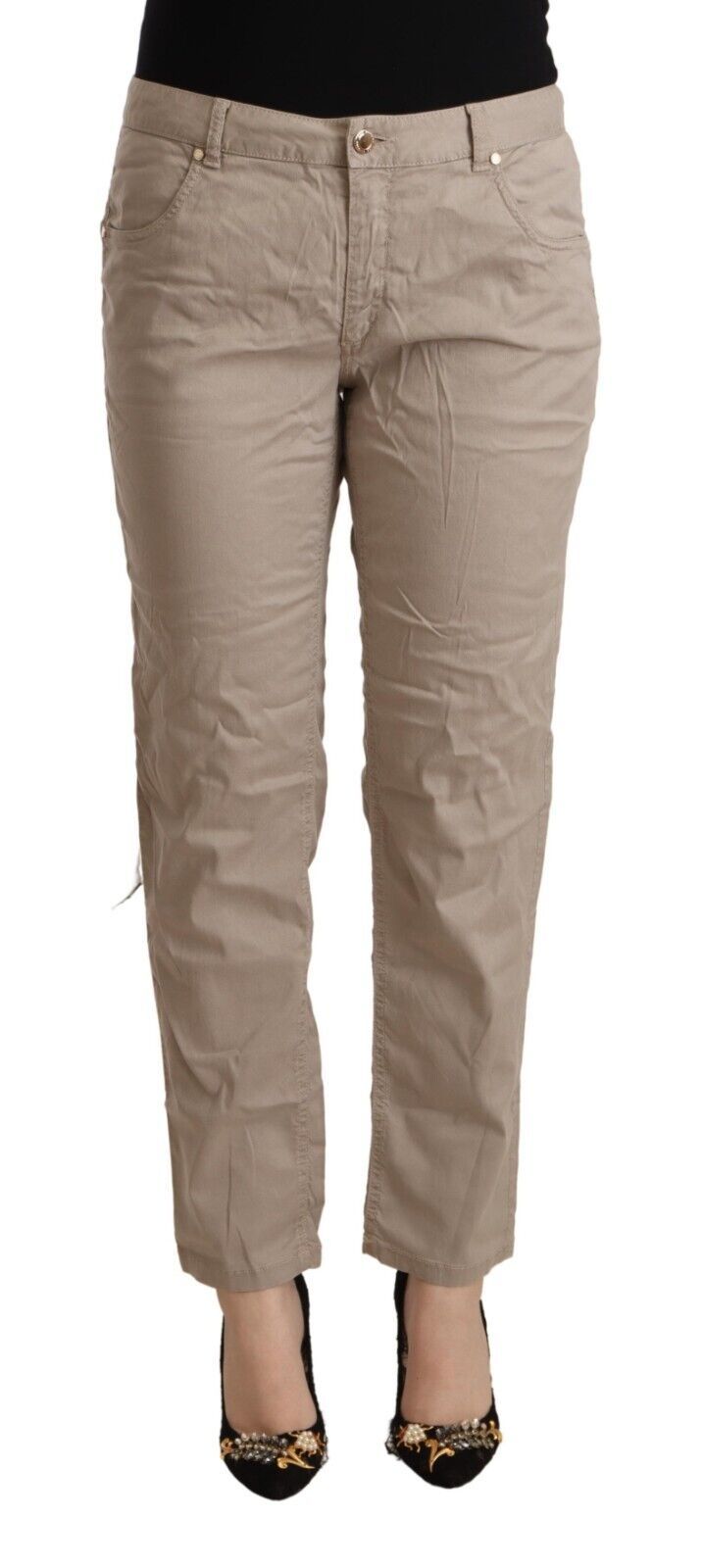 Eight Beige Tencel Mid Waist Tapered Casual Pants