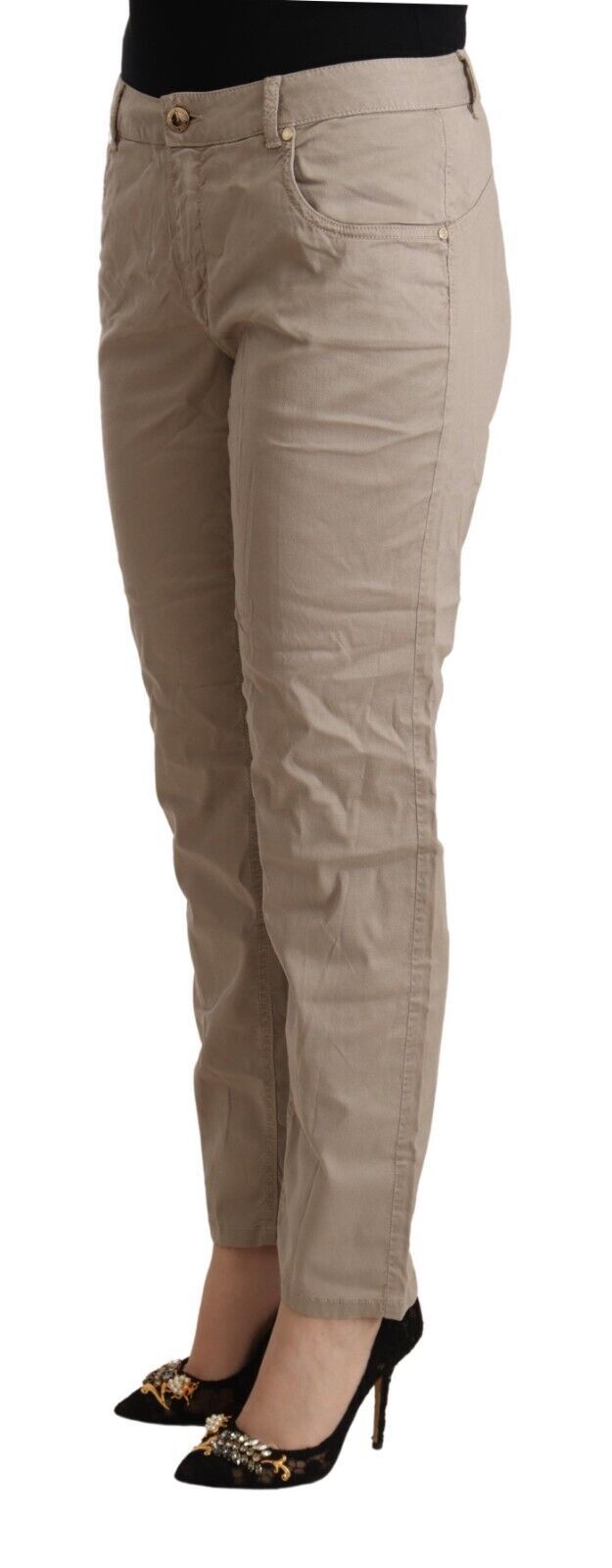 Eight Beige Tencel Mid Waist Tapered Casual Pants