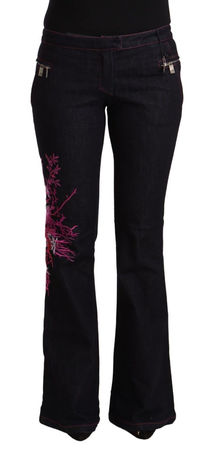 Exte Schwarze Baumwoll-Stretch-Jeans mit mittlerer Taille ausgestelltem Denim